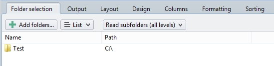 Select folders for file lists